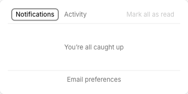 The notifications panel opened from the bell icon, with Notifications and Activity tabs and the Email preferences link